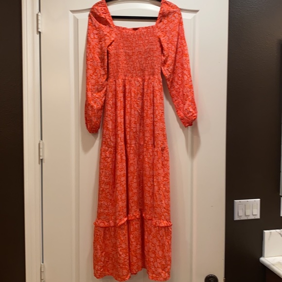 Dolan Left Coast Anthropology red midi smocked bodice dress NEW - Picture 7 of 11